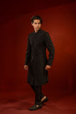 Black Thread-Embroidered Silk-Blend Sherwani (2-Piece) - Image 6