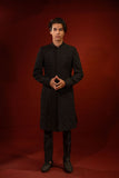 Black Thread-Embroidered Silk-Blend Sherwani (2-Piece) - Image 8