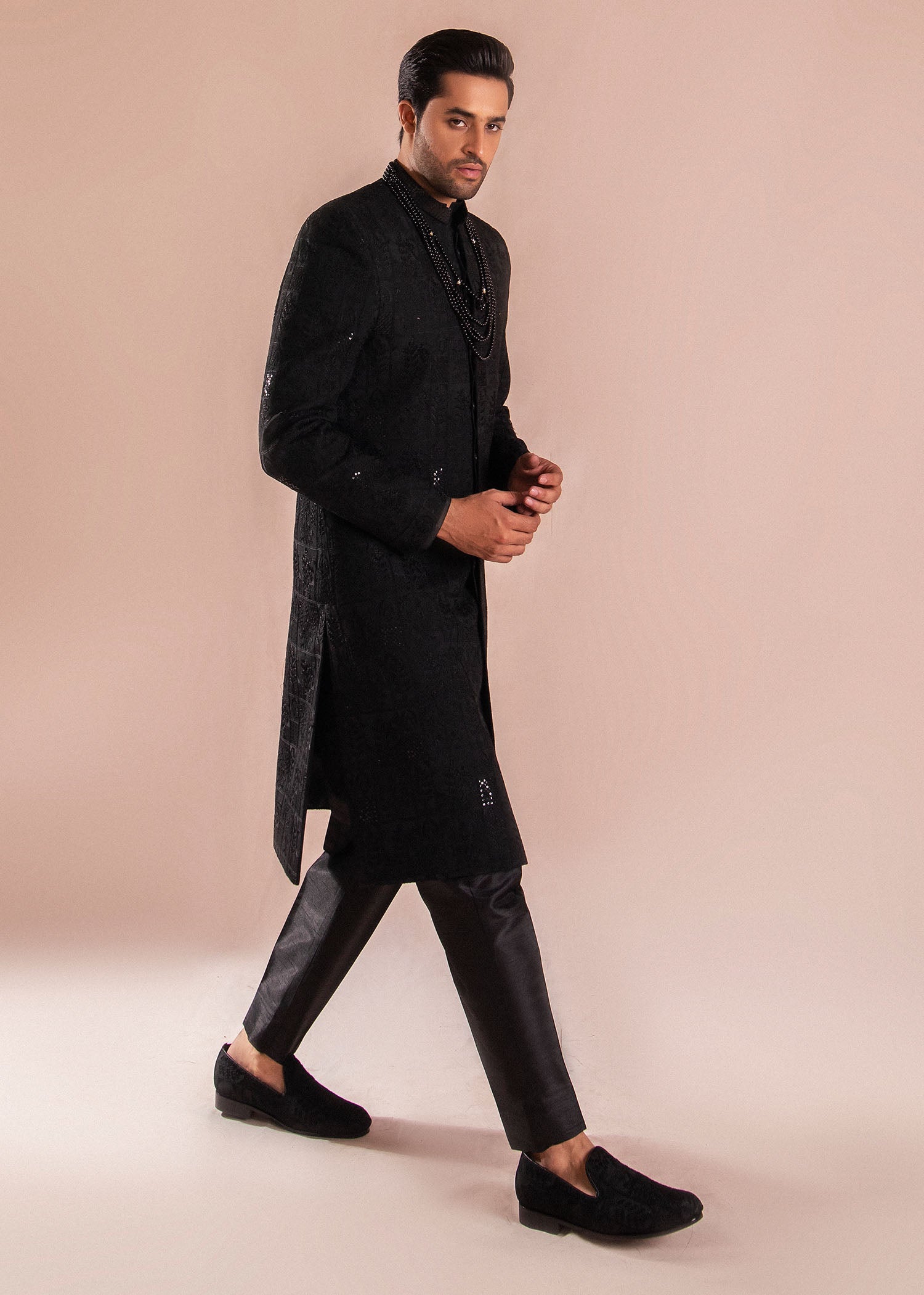 Black Hand Sitara Embroidered Silk Sherwani (3-Piece) - Image 5