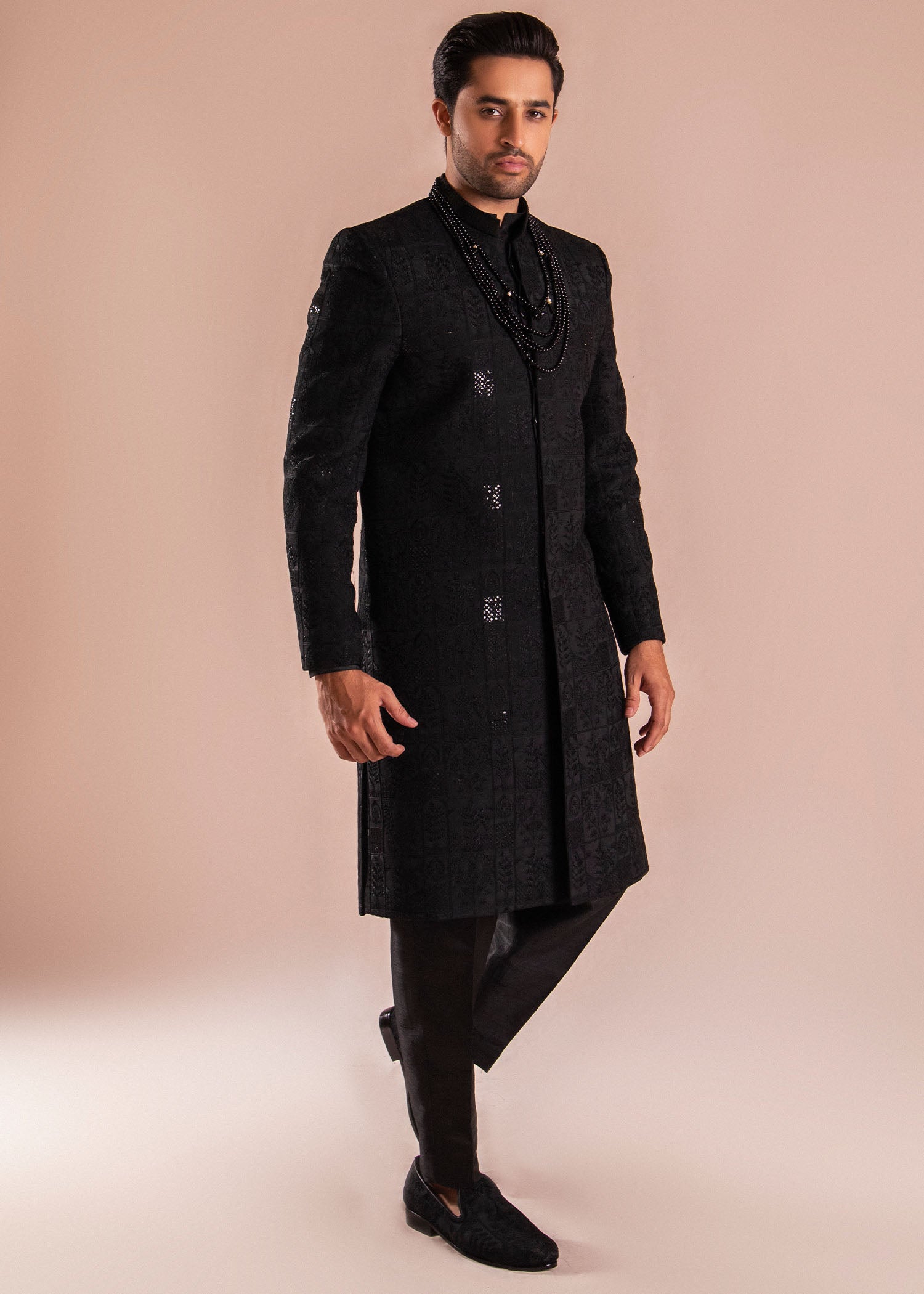 Black Hand Sitara Embroidered Silk Sherwani (3-Piece) - Image 6