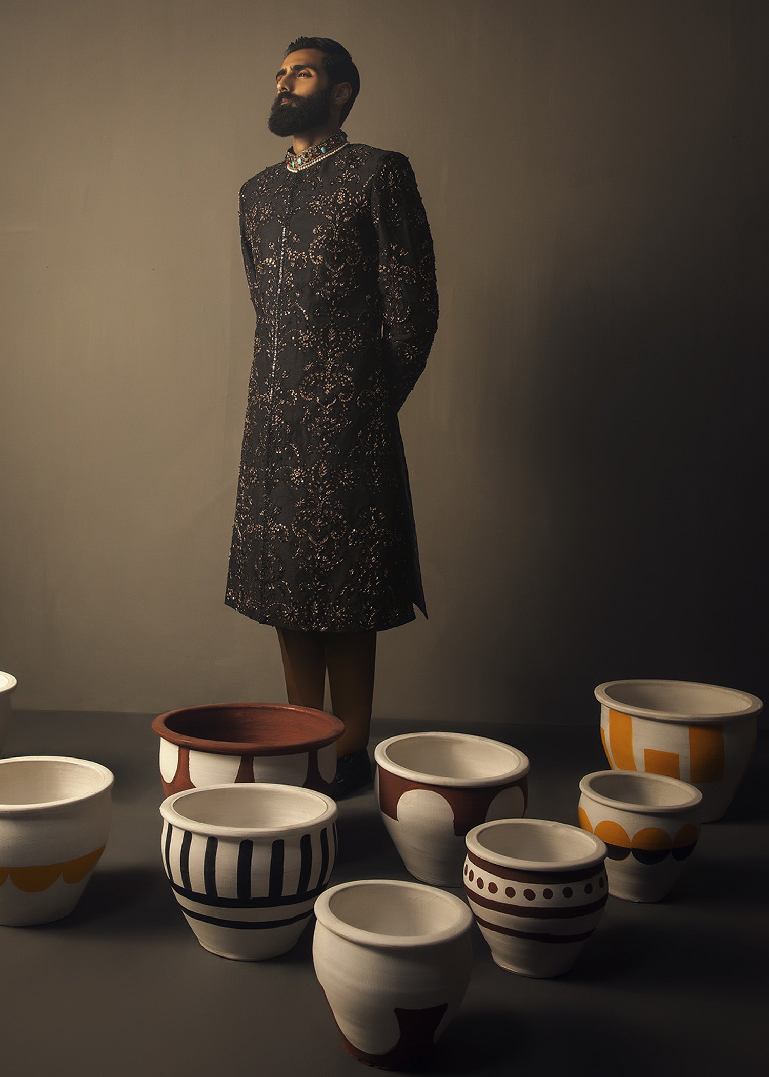 Black Zardozi Indian Silk Sherwani (3-Piece) - Image 1