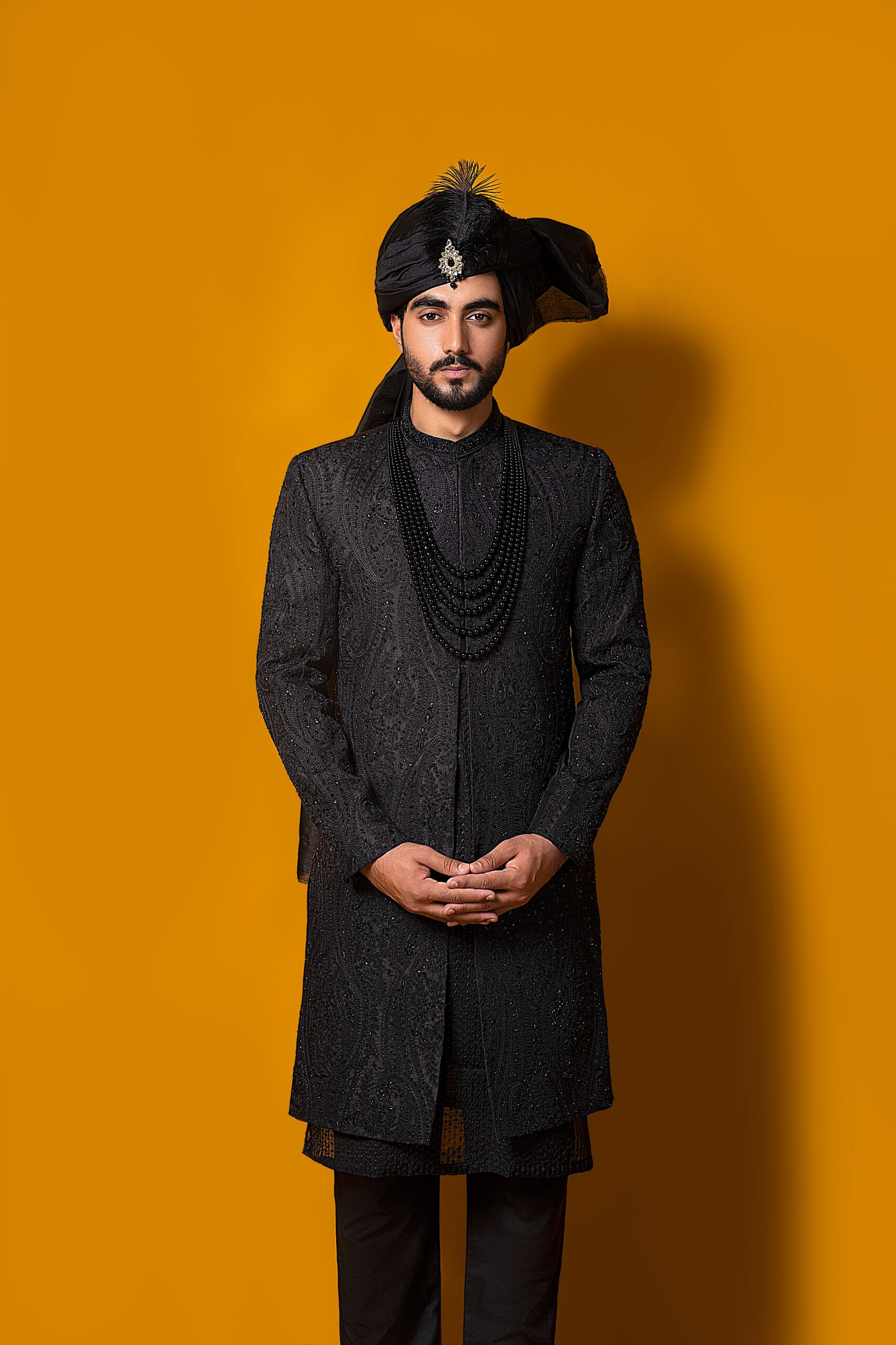 Black Chikankari Embroidered Sherwani (2-Piece) - Image 1
