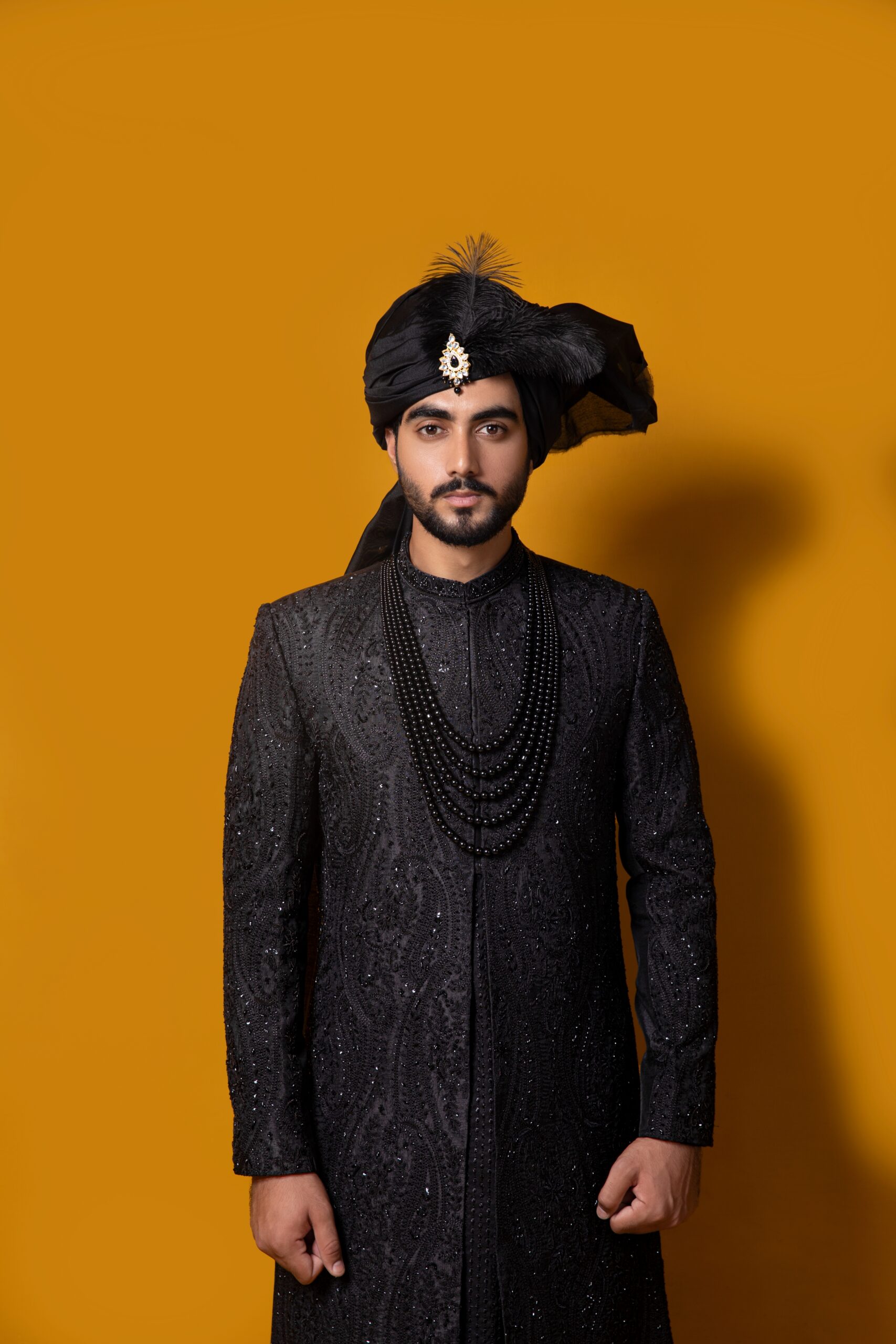 Black Chikankari Embroidered Sherwani (2-Piece) - Image 4