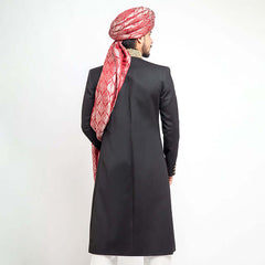 Jet Black Zardozi Embroidered 130's Suiting Sherwani (4-Piece) - Image 5