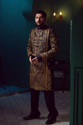 Black Embroidered Tropical Woven Sherwani (3-Piece) - Image 2