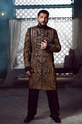 Black Embroidered Tropical Woven Sherwani (3-Piece) - Image 3