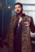 Black Embroidered Tropical Woven Sherwani (3-Piece) - Image 4