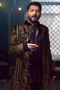 Black Embroidered Tropical Woven Sherwani (3-Piece) - Image 6