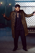 Black Embroidered Tropical Woven Sherwani (3-Piece) - Image 7