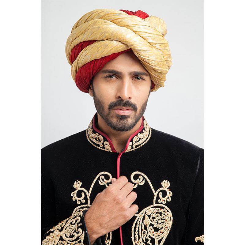 Jet Black Velvet Sherwani with Gold Anchor Threadwork (4-Piece) - Image 3