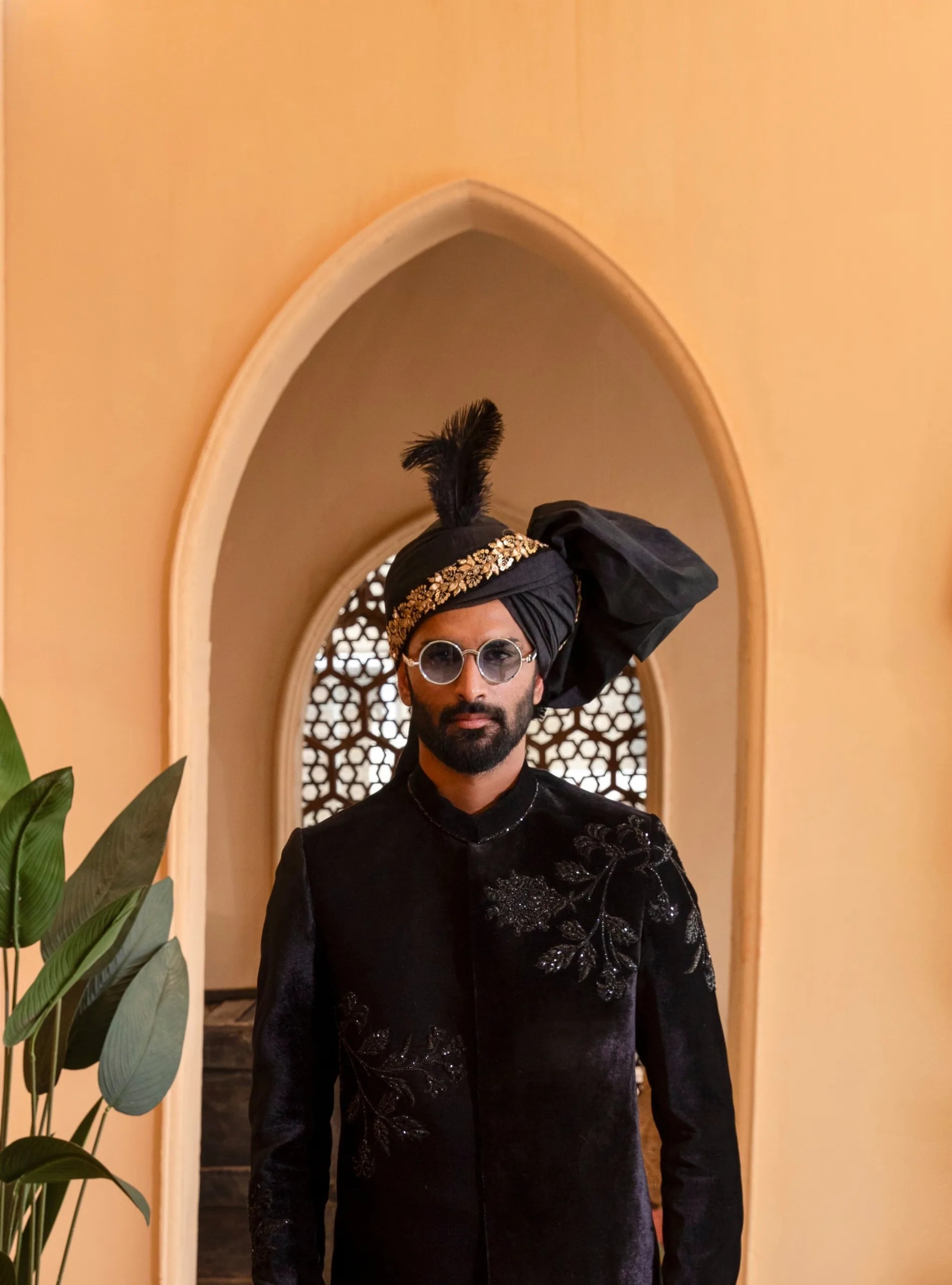 Black Cut Dana Velvet Groom Sherwani (2-Piece) - Image 1
