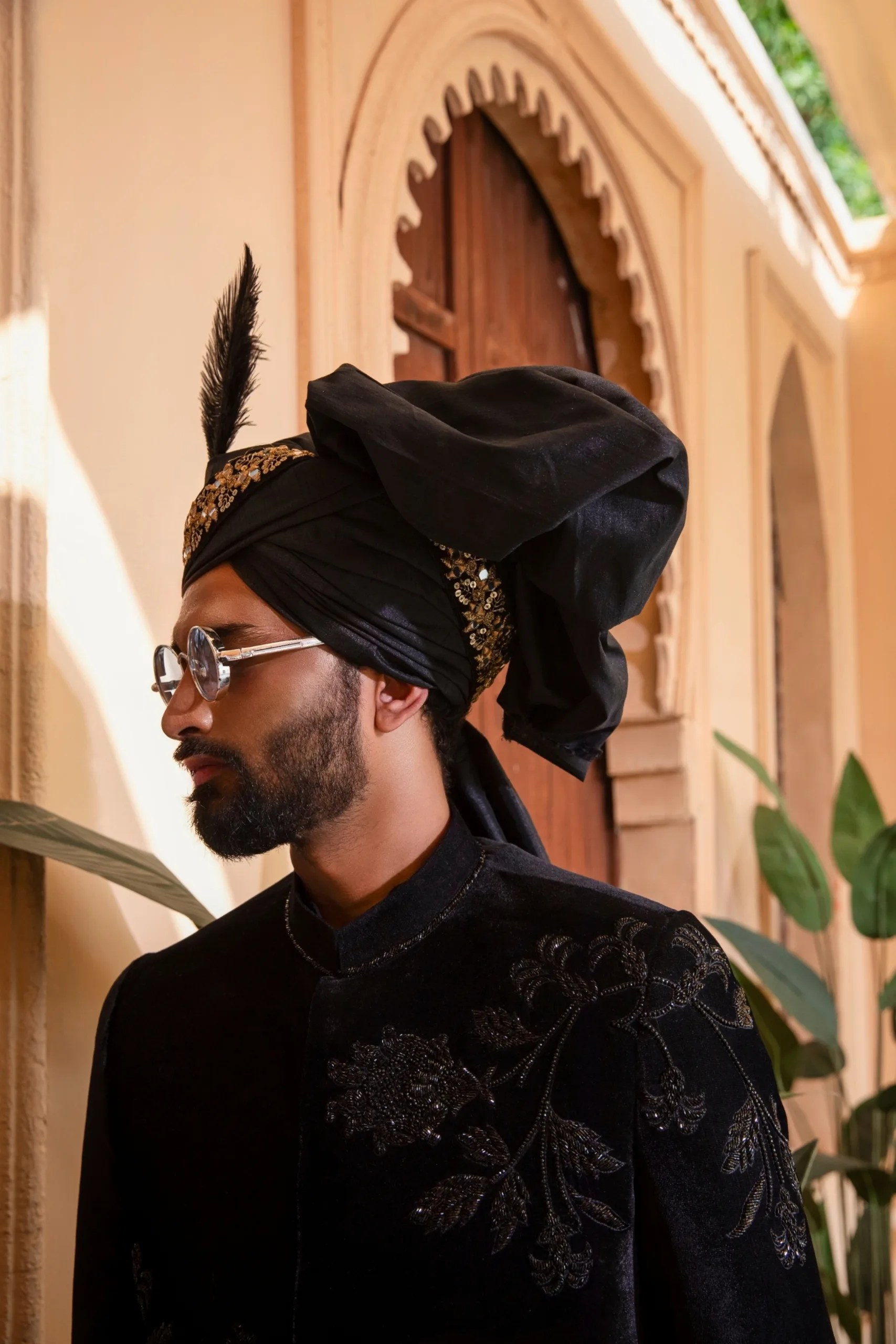 Black Cut Dana Velvet Groom Sherwani (2-Piece) - Image 3