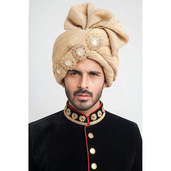Jet Black Zardozi Velvet Groom Sherwani (3-Piece) - Image 3