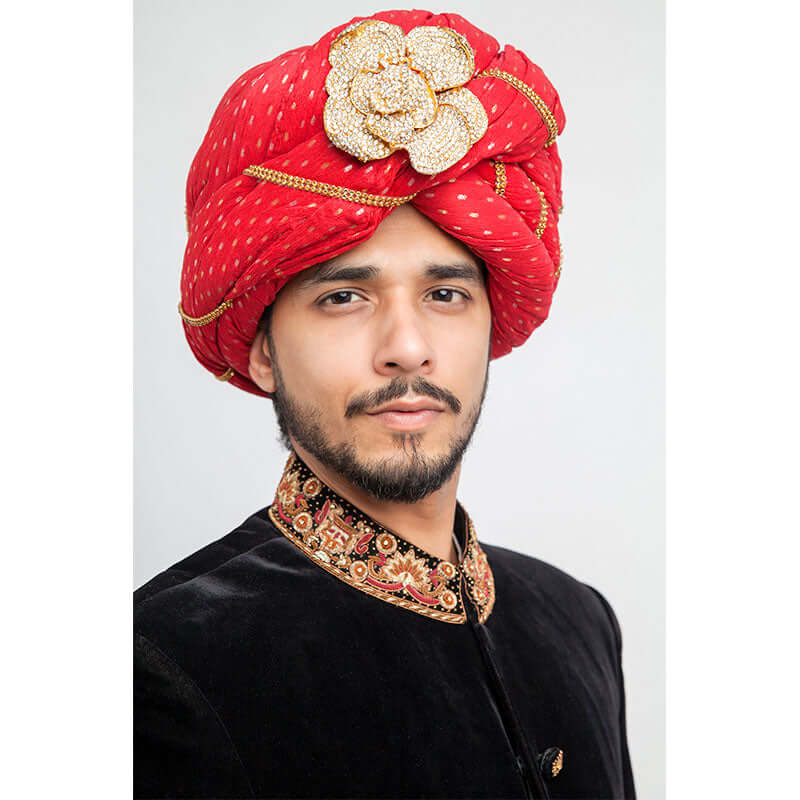 Jet Black Zardozi Velvet Groom Sherwani (5-Piece) - Image 2