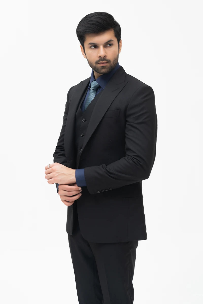 Mid-Black Fine Wool Blend Three-Piece Suit (3-Piece) - Image 2