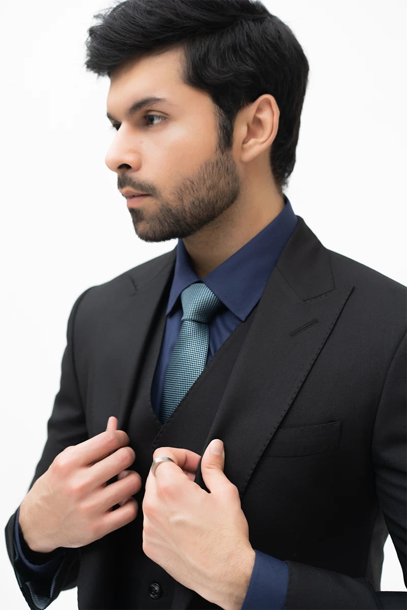 Mid-Black Fine Wool Blend Three-Piece Suit (3-Piece) - Image 3