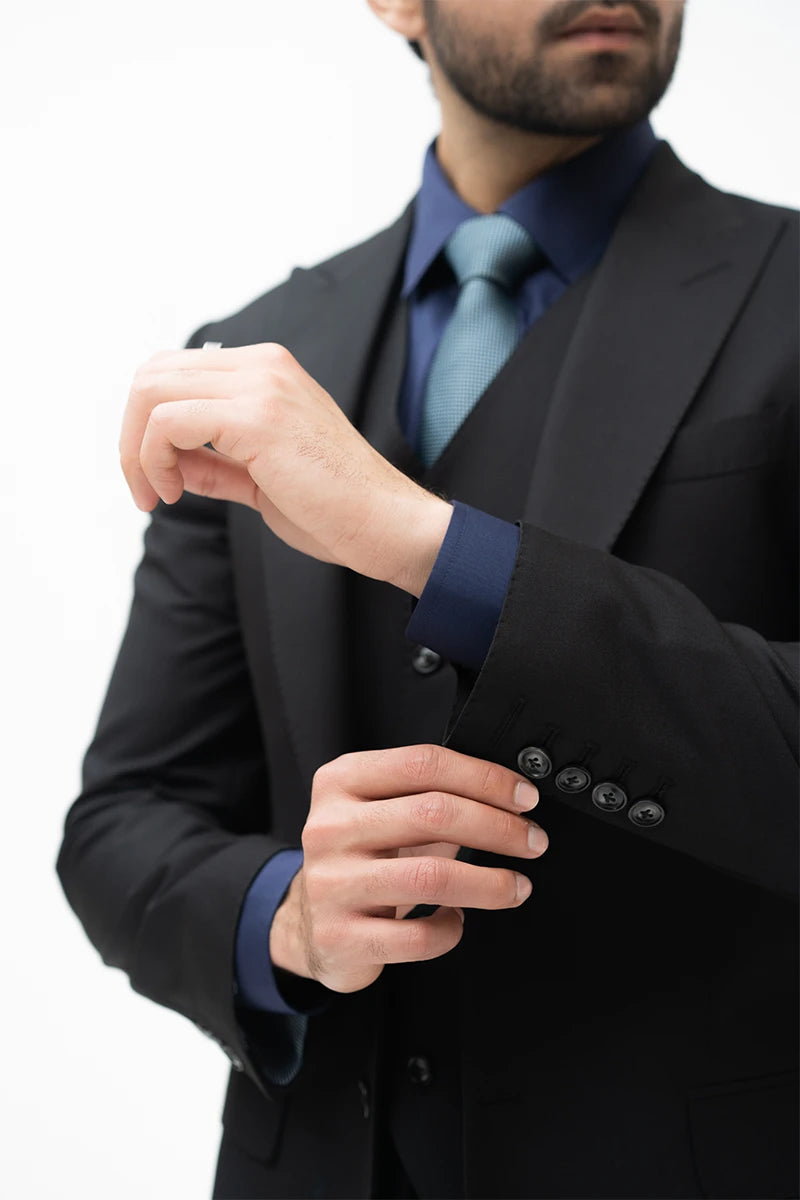 Mid-Black Fine Wool Blend Three-Piece Suit (3-Piece) - Image 4