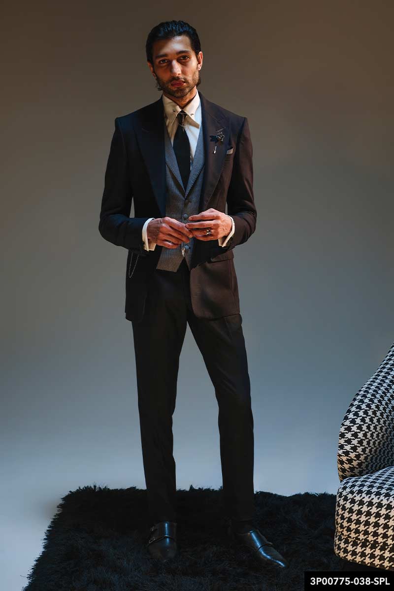 Black Suiting Blend 3-Piece Groom Valima Suit - Image 1