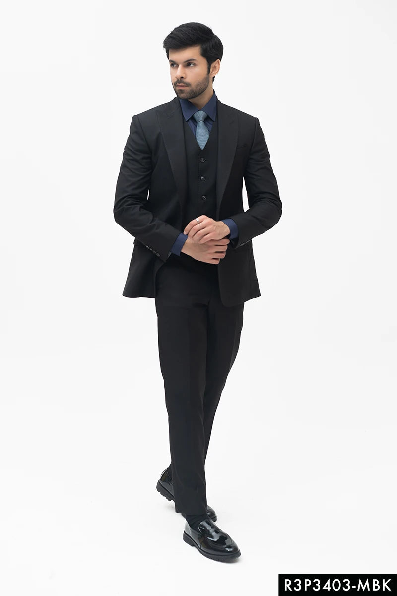 Mid-Black Suiting Fabric Three-Piece Groom Suit (3-Piece) - Image 1