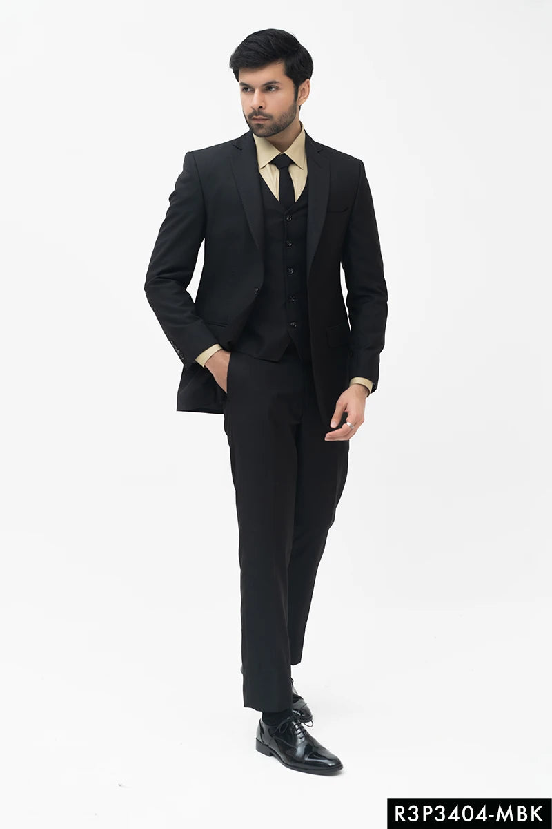 Mid-Black Tailored Suiting Fabric 3-Piece Suit (Men) - Image 1
