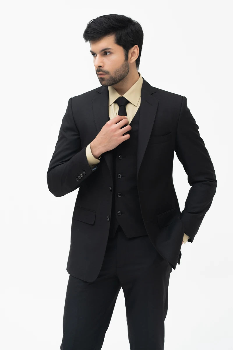 Mid-Black Tailored Suiting Fabric 3-Piece Suit (Men) - Image 2