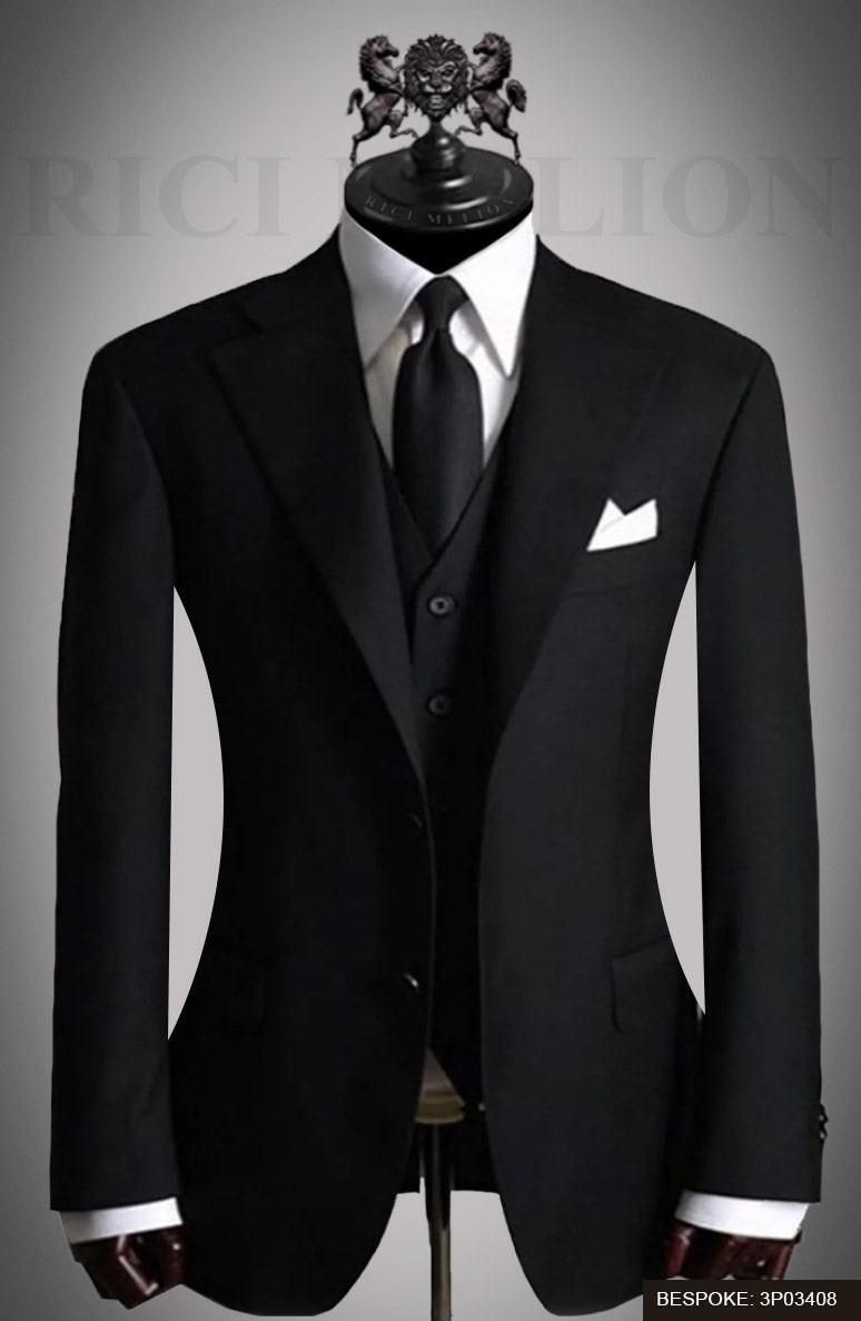 Black Wool Blend Three-Piece Groom Suit (3-Piece) - Image 1