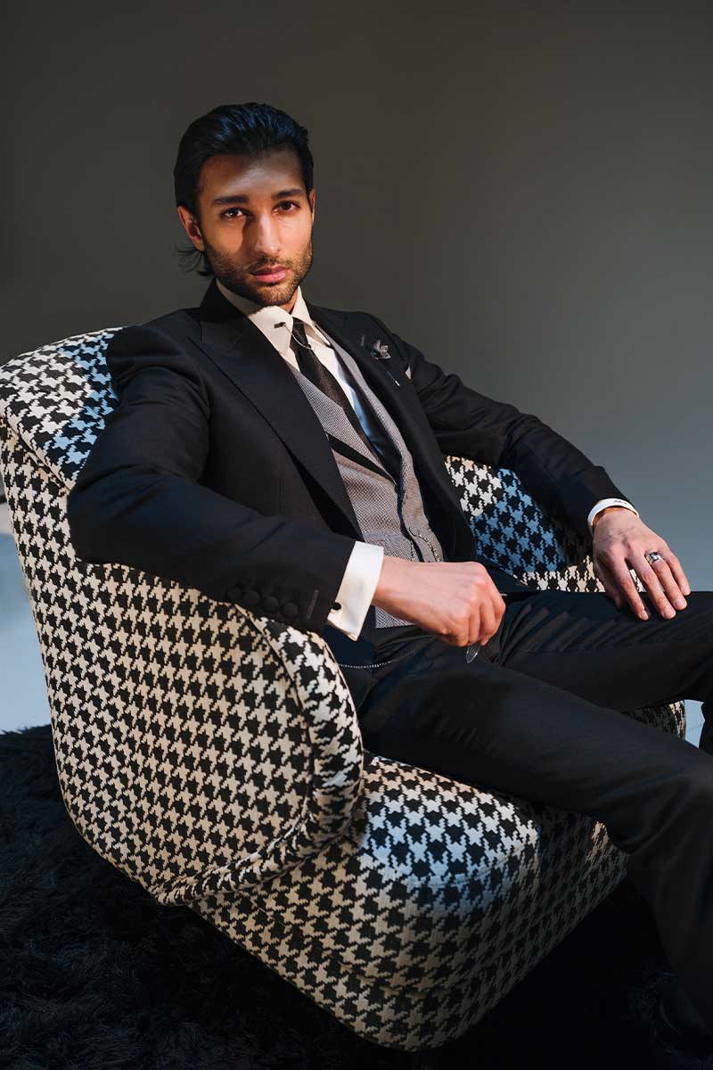 Black 3-Piece Wool Suit with Grey Waistcoat (Groom) - Image 3