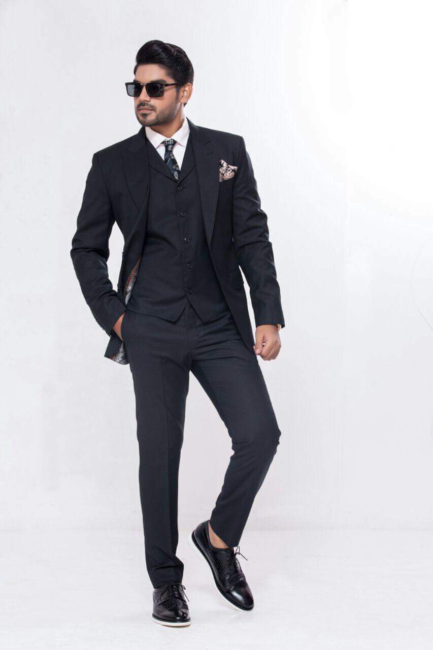 Natural Black Slim-Fit 3-Piece Groom Suit - Image 1