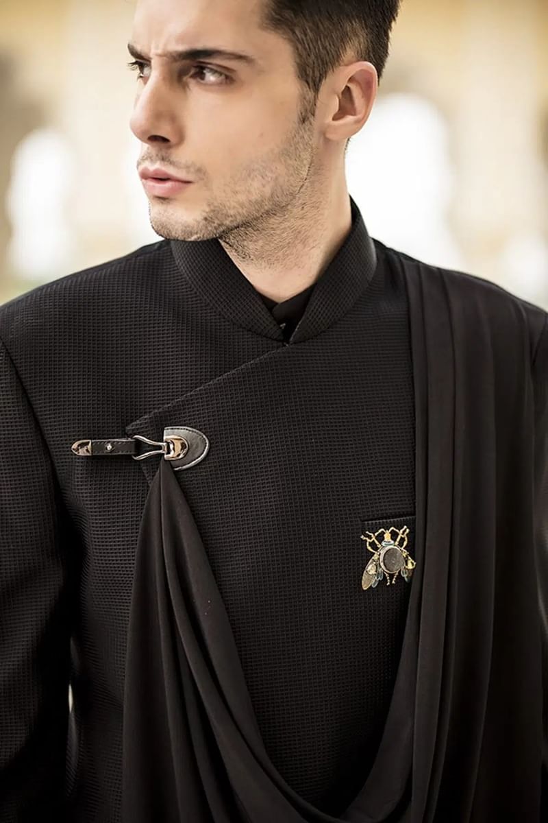 Black Poly-Knit Jodhpuri Suit (3-Piece) - Image 2