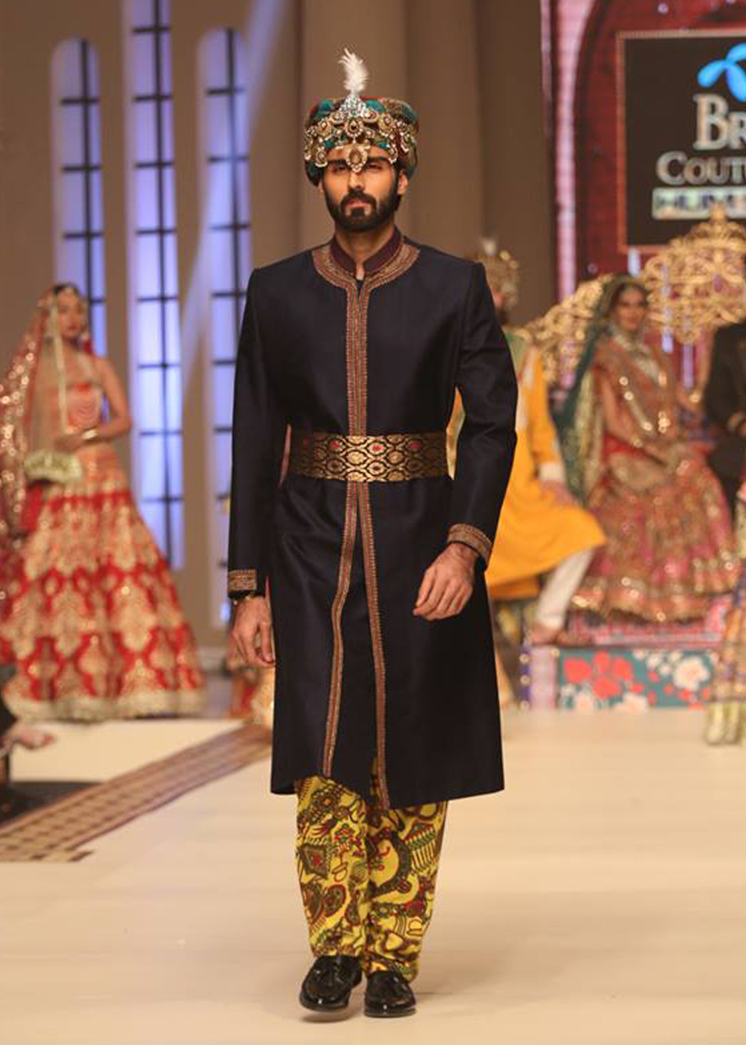 Black Metallic Embroidered Silk-Blend Sherwani (2-Piece) - Image 1