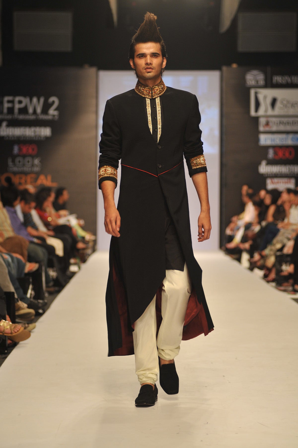 Black Embroidered Silk-Blend Sherwani (2-Piece) - Image 1