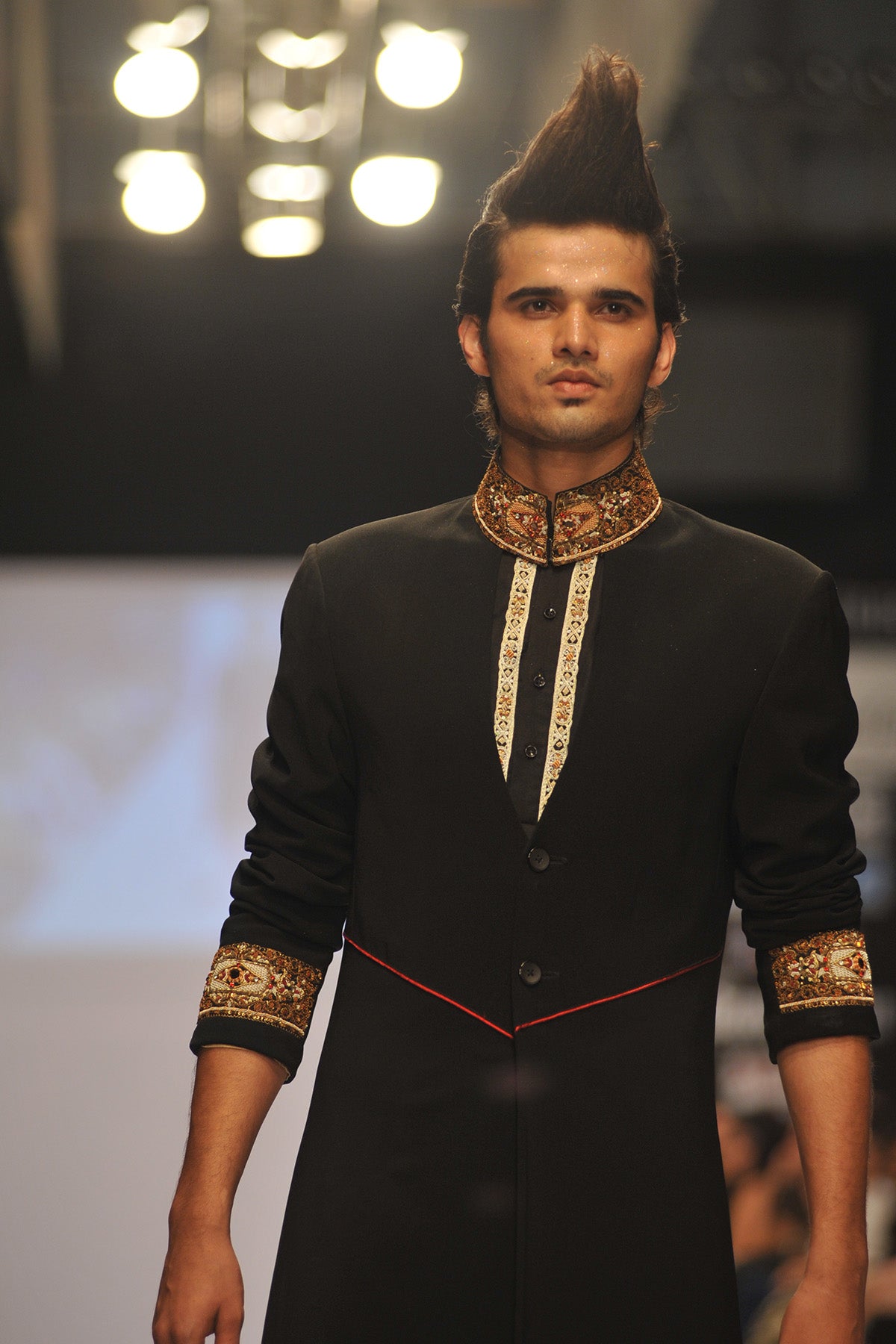 Black Embroidered Silk-Blend Sherwani (2-Piece) - Image 2