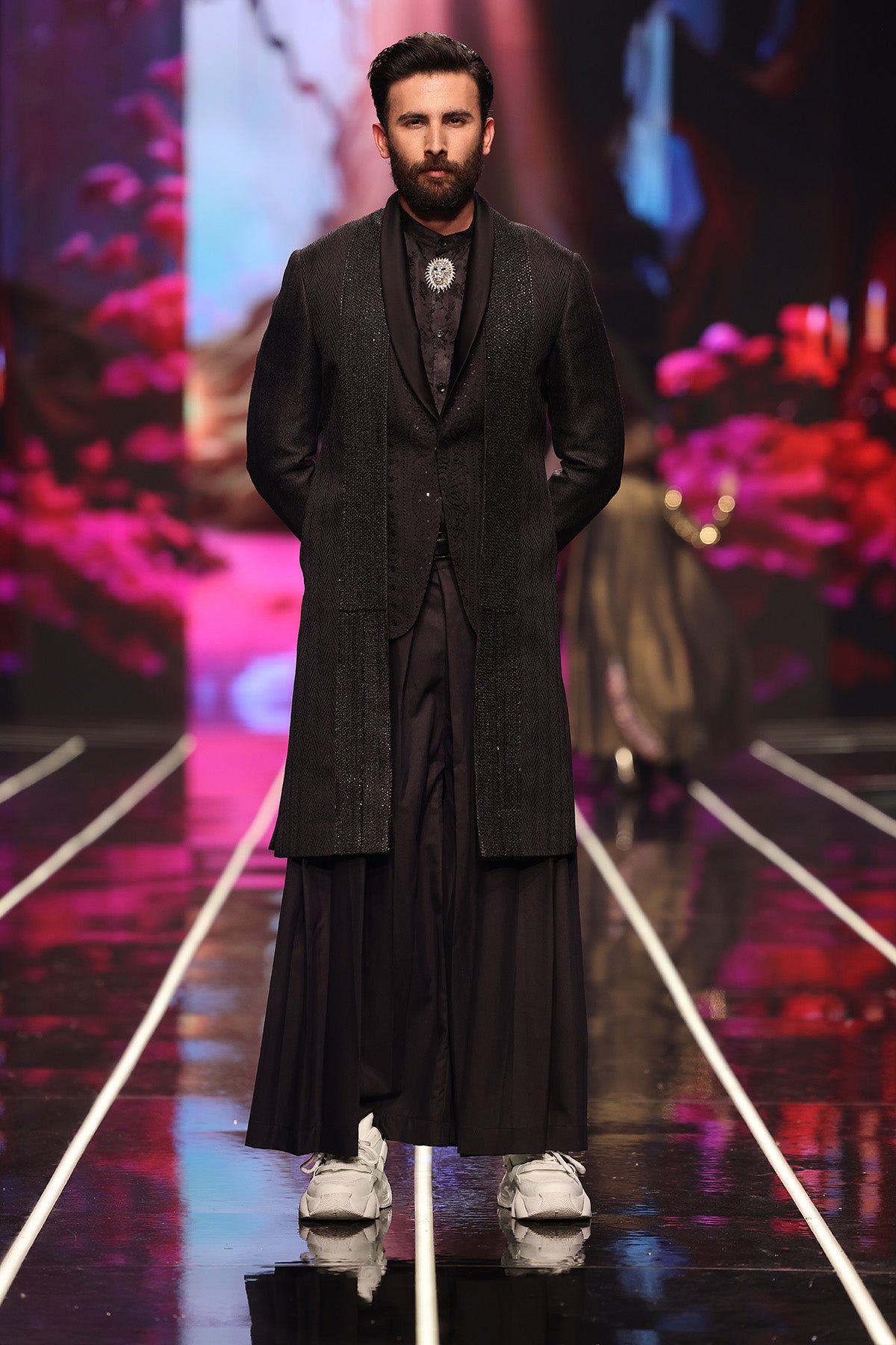 Black Textured Silk-Blend Sherwani (2-Piece) - Image 1