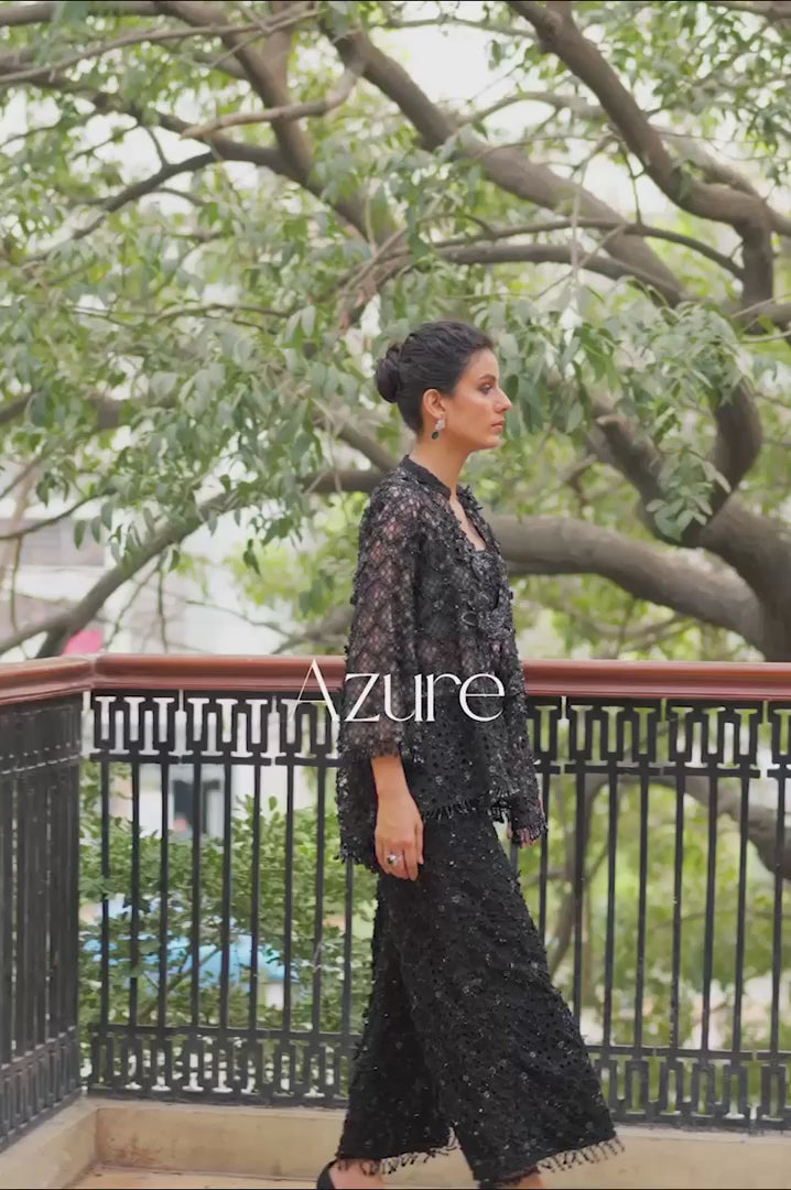 Pakistani Black 3D Embroidered Organza Jacket Set (3-Piece) - Image 7