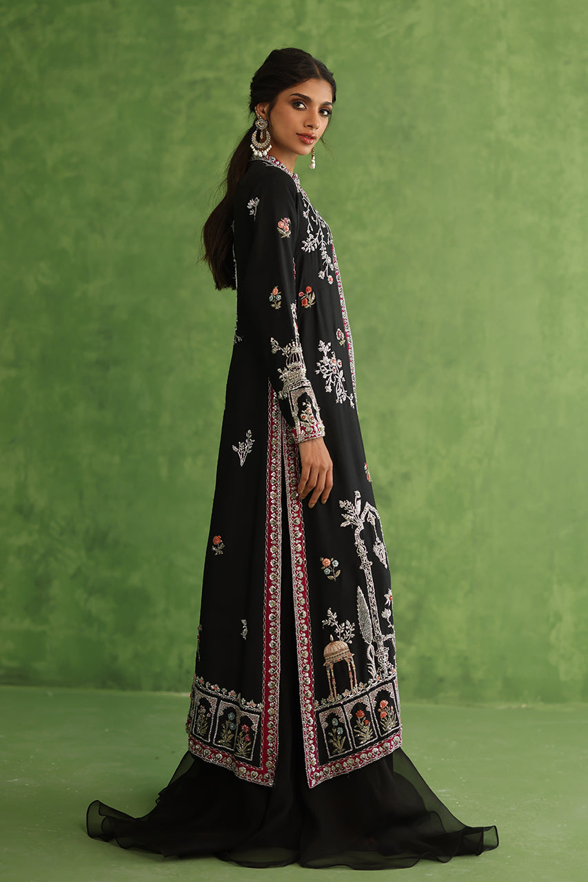 Black Zardozi Embroidered Raw Silk Jacket Set (3-Piece) - Image 5