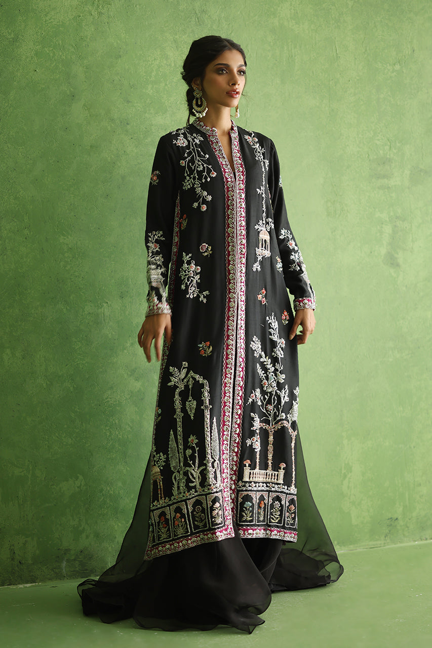 Black Zardozi Embroidered Raw Silk Jacket Set (3-Piece) - Image 6