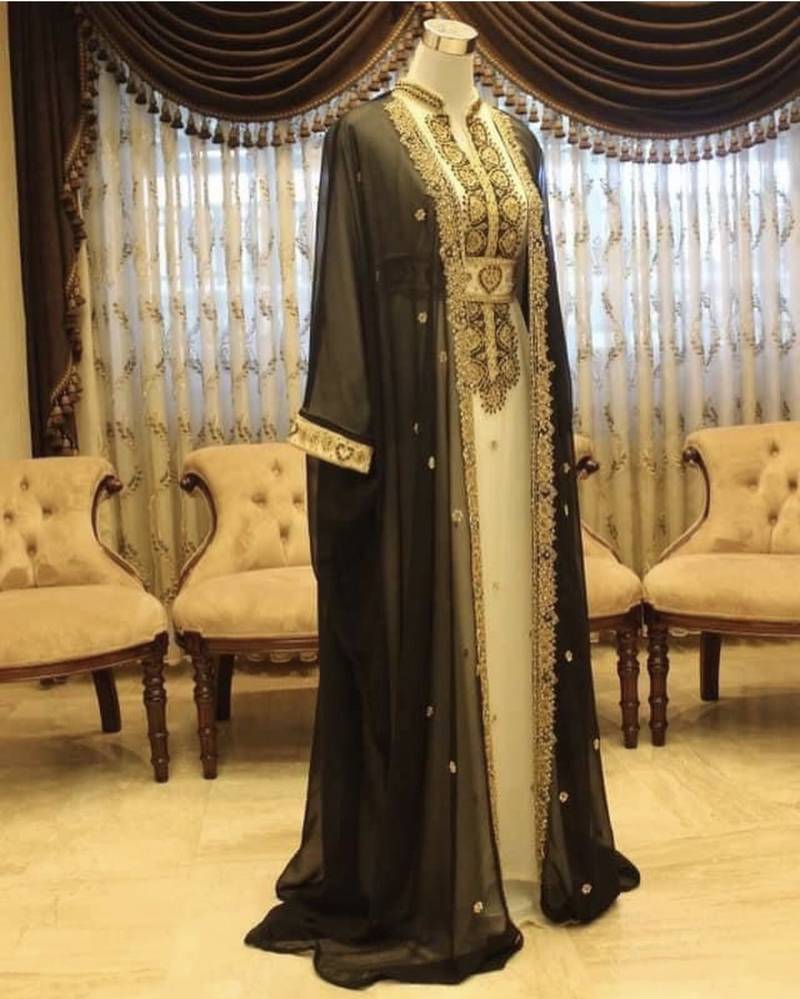 Black & White Zari Georgette Kaftan (1-Pc) - Image 1