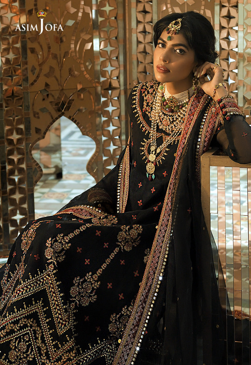Pakistani Black Zari Embroidered Chiffon Kalidaar (2-Piece) - Image 1