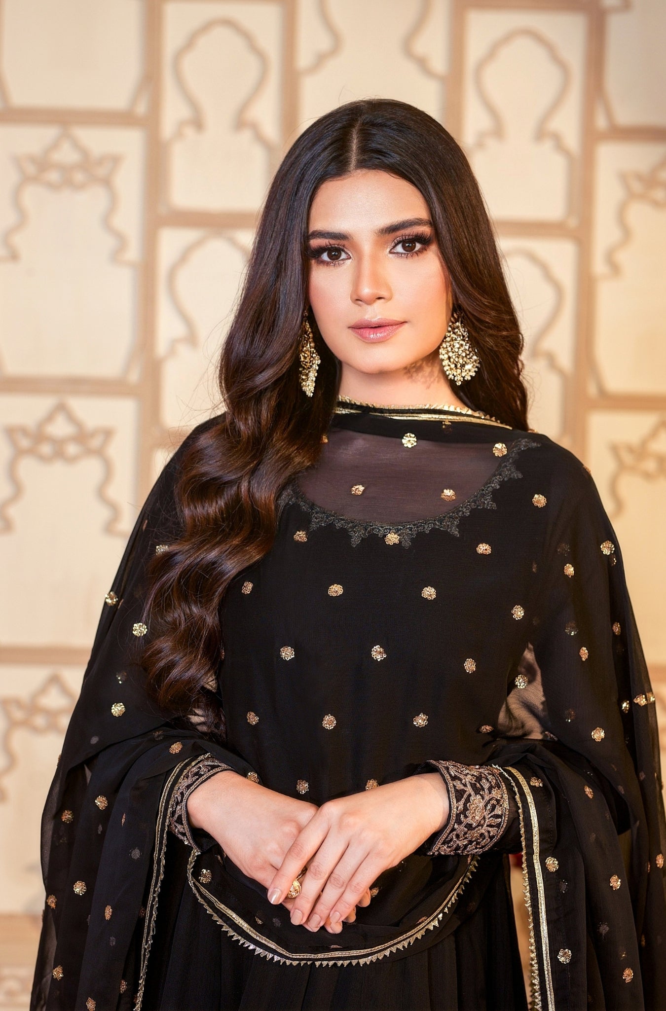 Black Embroidered Chiffon Kalidar Frock (2-Piece) - Image 6