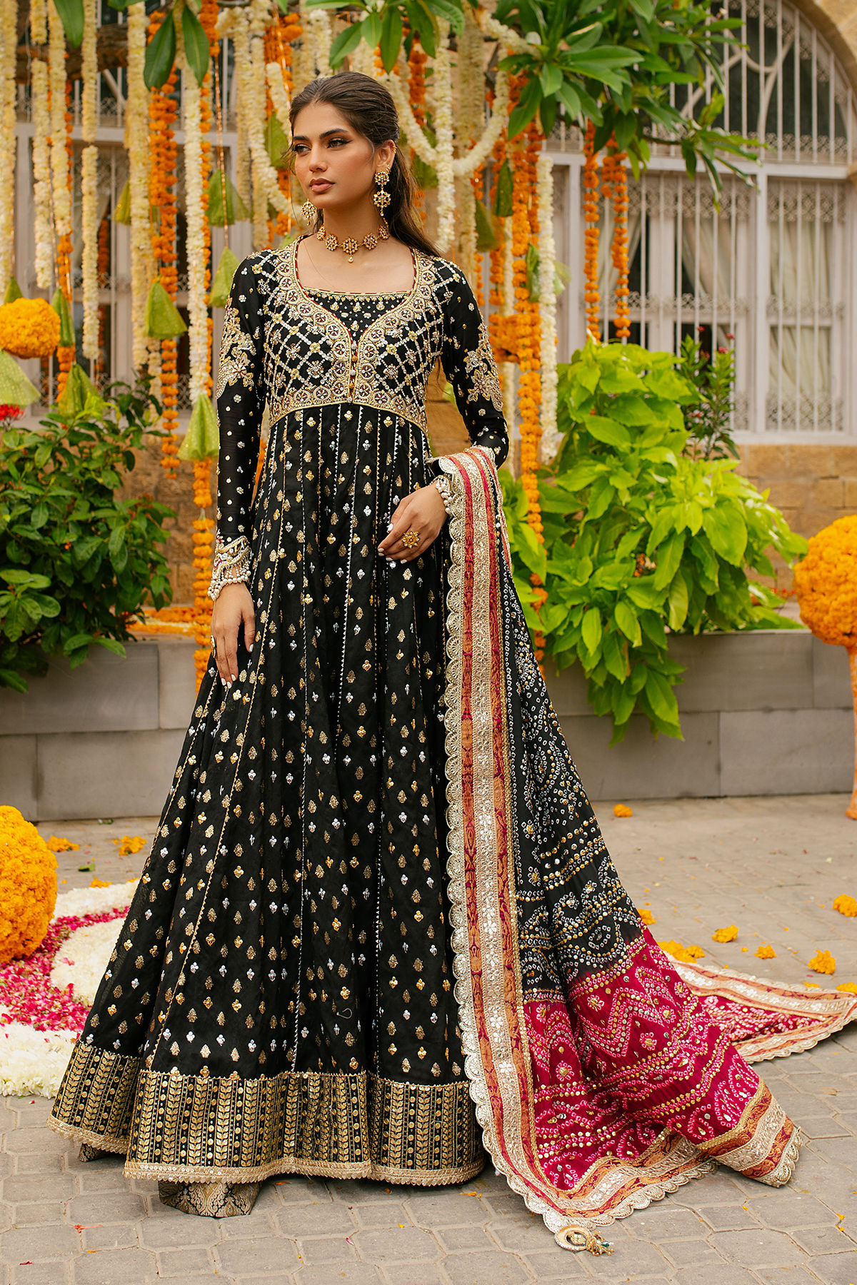 Black Gota Zari Georgette Kalidar Dress (2-Piece) - Image 1