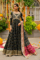 Black Gota Zari Georgette Kalidar Dress (2-Piece) - Image 2
