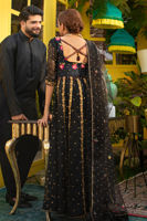 Black Embroidered Net Organza Kalidar (3-Piece) - Image 7