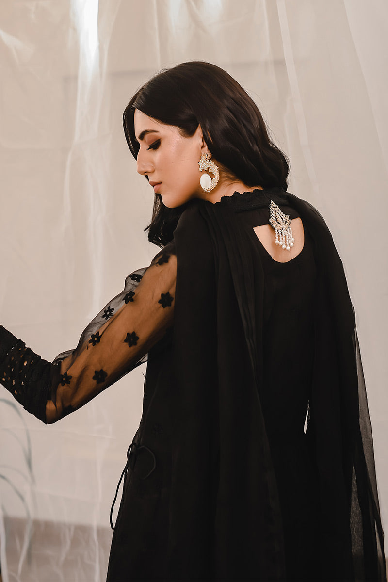 Pakistani Black Zardozi Embroidered Organza Kalidar (2-Piece) - Image 4