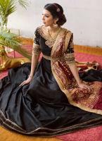 Black Hand-Embellished Raw Silk Kalidaar (2-Piece) - Image 3