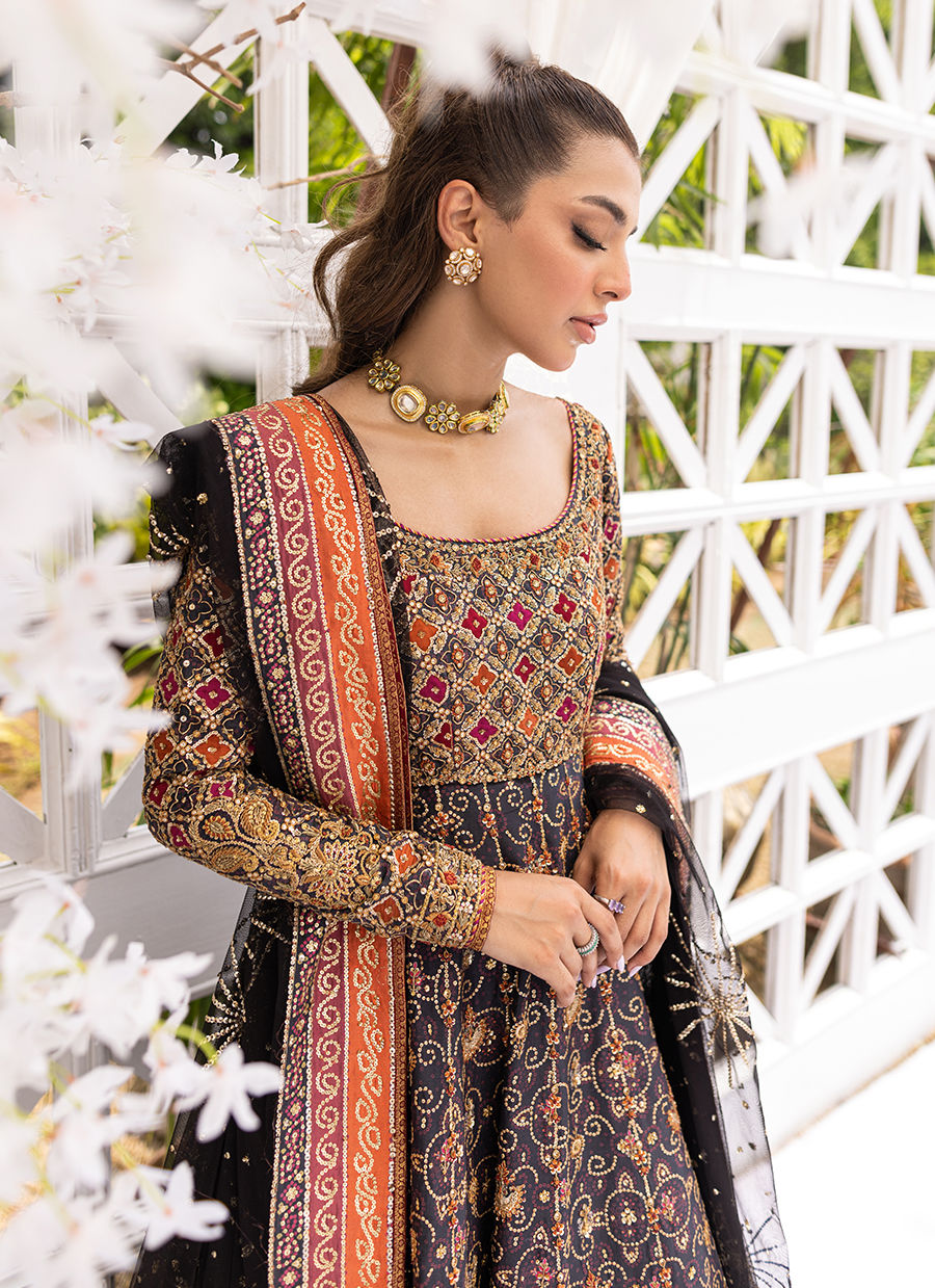 Black Hand Embellished Raw Silk Kalidaar (2-Piece) - Image 2