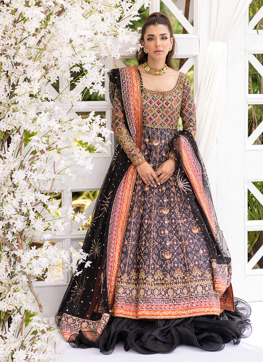 Black Hand Embellished Raw Silk Kalidaar (2-Piece) - Image 3