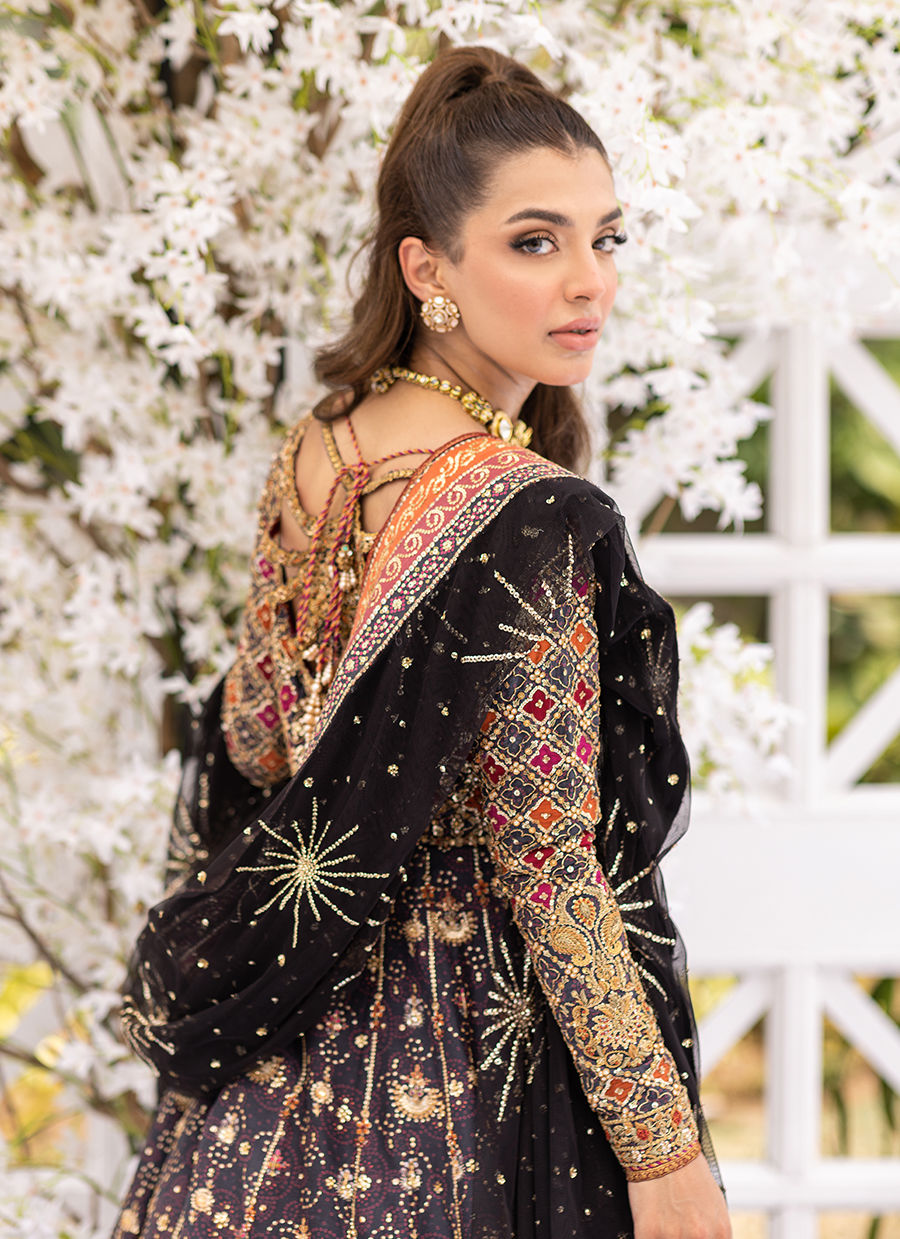 Black Hand Embellished Raw Silk Kalidaar (2-Piece) - Image 5