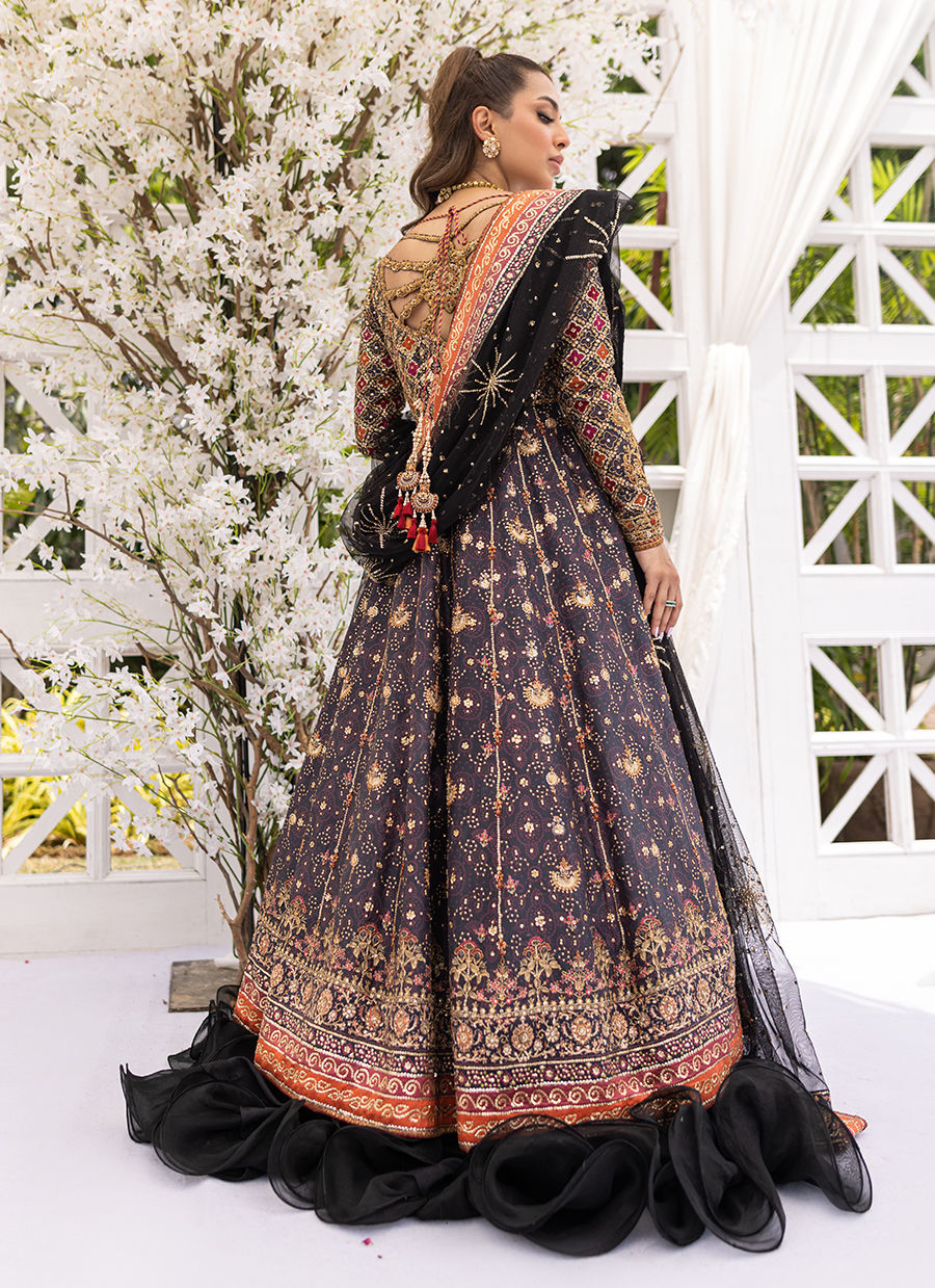 Black Hand Embellished Raw Silk Kalidaar (2-Piece) - Image 8