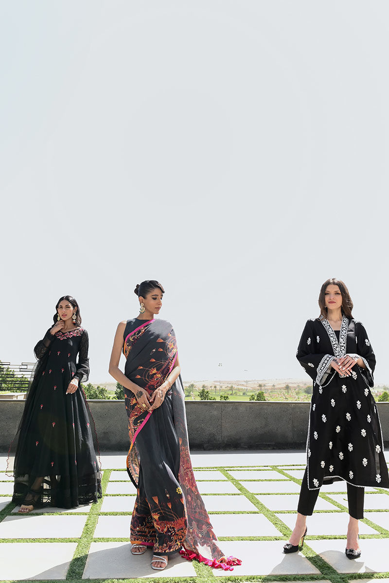 Pakistani Black Embroidered Pure Raw Silk Kalidar (3-Piece) - Image 11