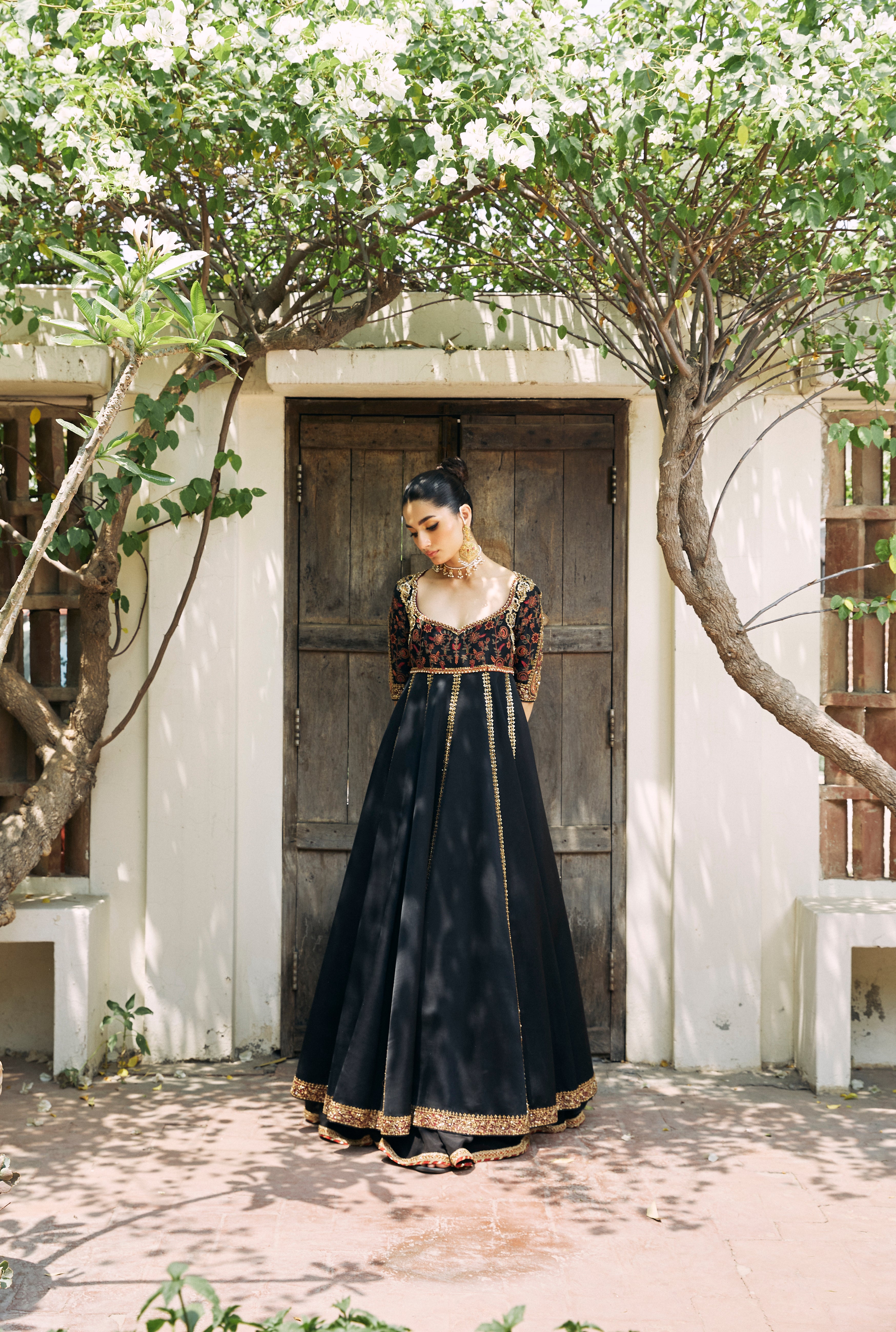 Black Hand-Embellished Silk Kalidar (2-Piece) - Image 1